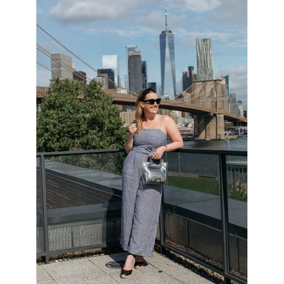 NWT J.Crew Tie-waist Linen Jumpsuit in Navy White Gingham Belted 1-Piece 4 - Picture 12 of 14